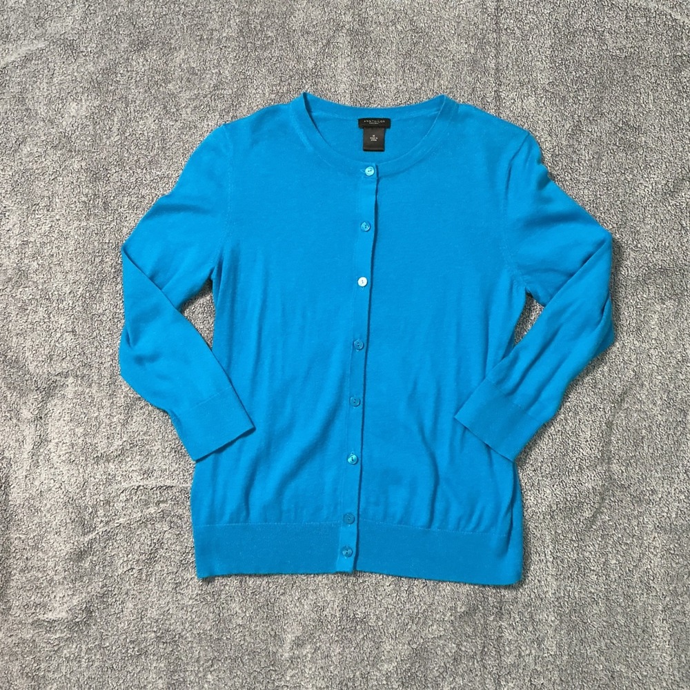 Ann Taylor Factory Turquoise Blue Button Down Cardigan Sweater 458691 Womens M